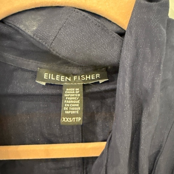 Eileen Fisher open crinkle navy pocket cardigan coat lightweight XXS organic - Picture 4 of 8